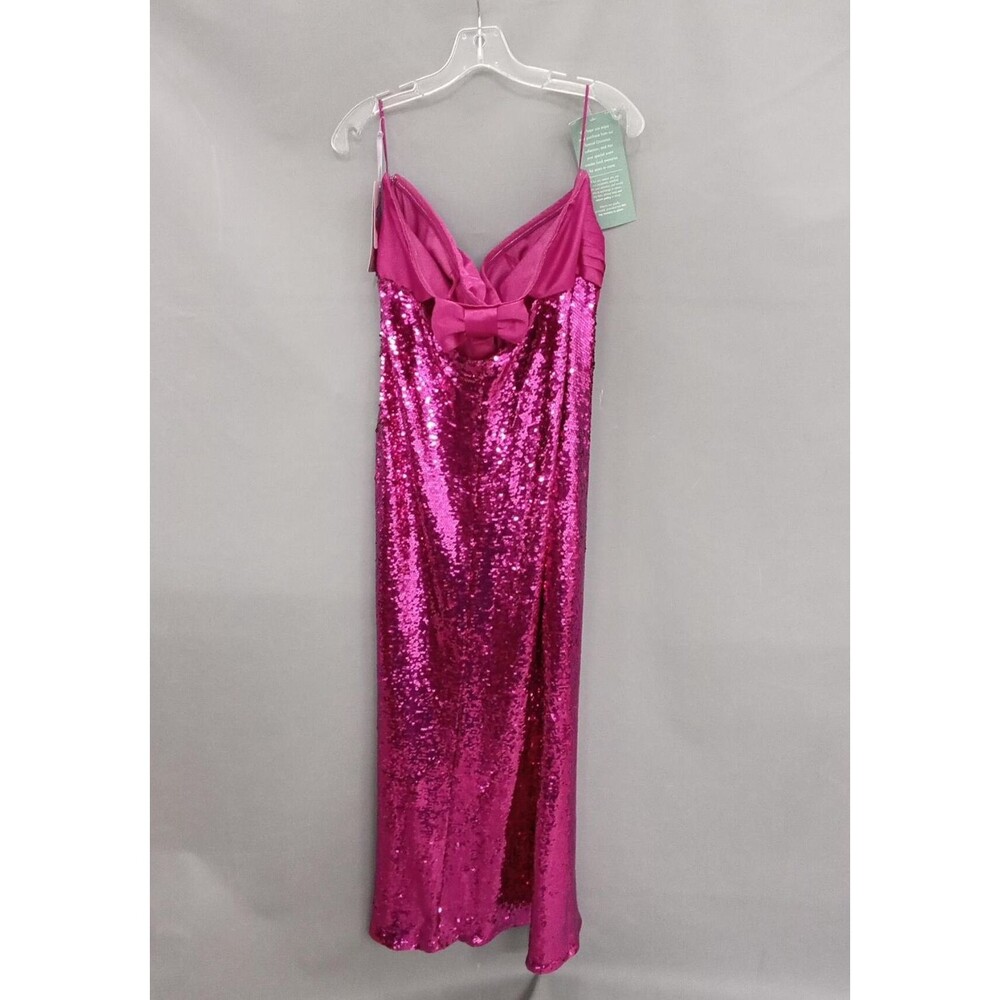 Johnny Wujek Sangria Sequin Hot Pink Prom Dress Size 18PL Strapless Bow In Back